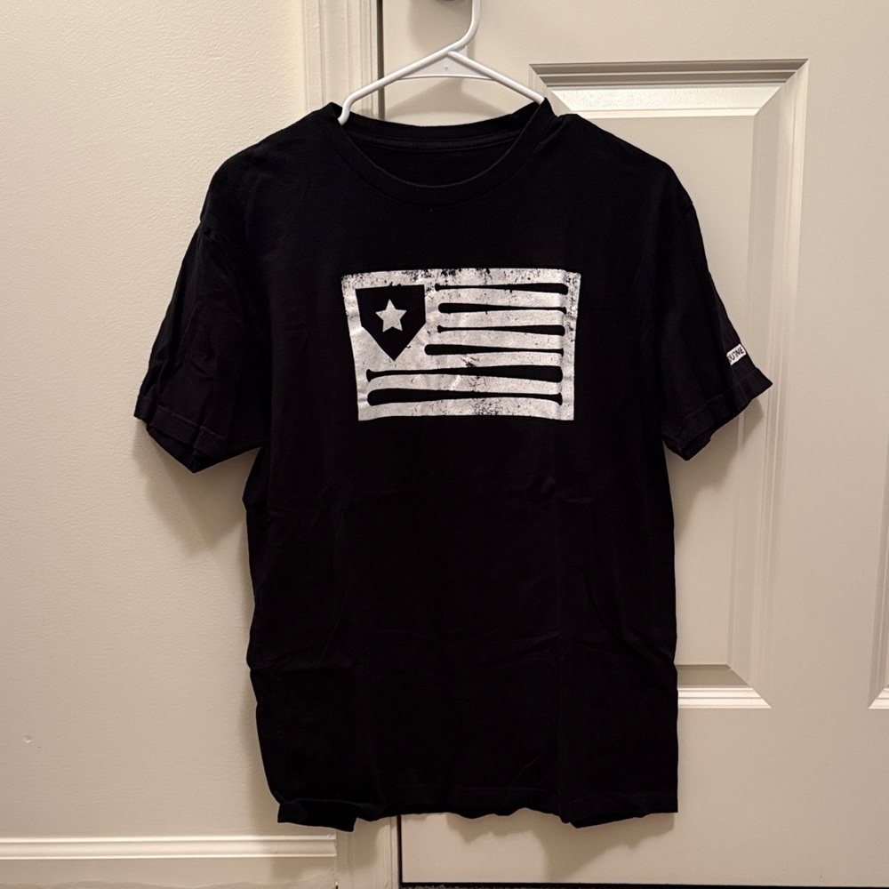Black T-Shirt with Flag Design